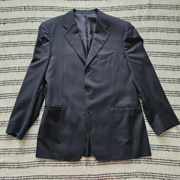 Canali Black Three Button Single Pocket 100% Wool Notch Collar Blazer Jacket - Picture 1 of 16